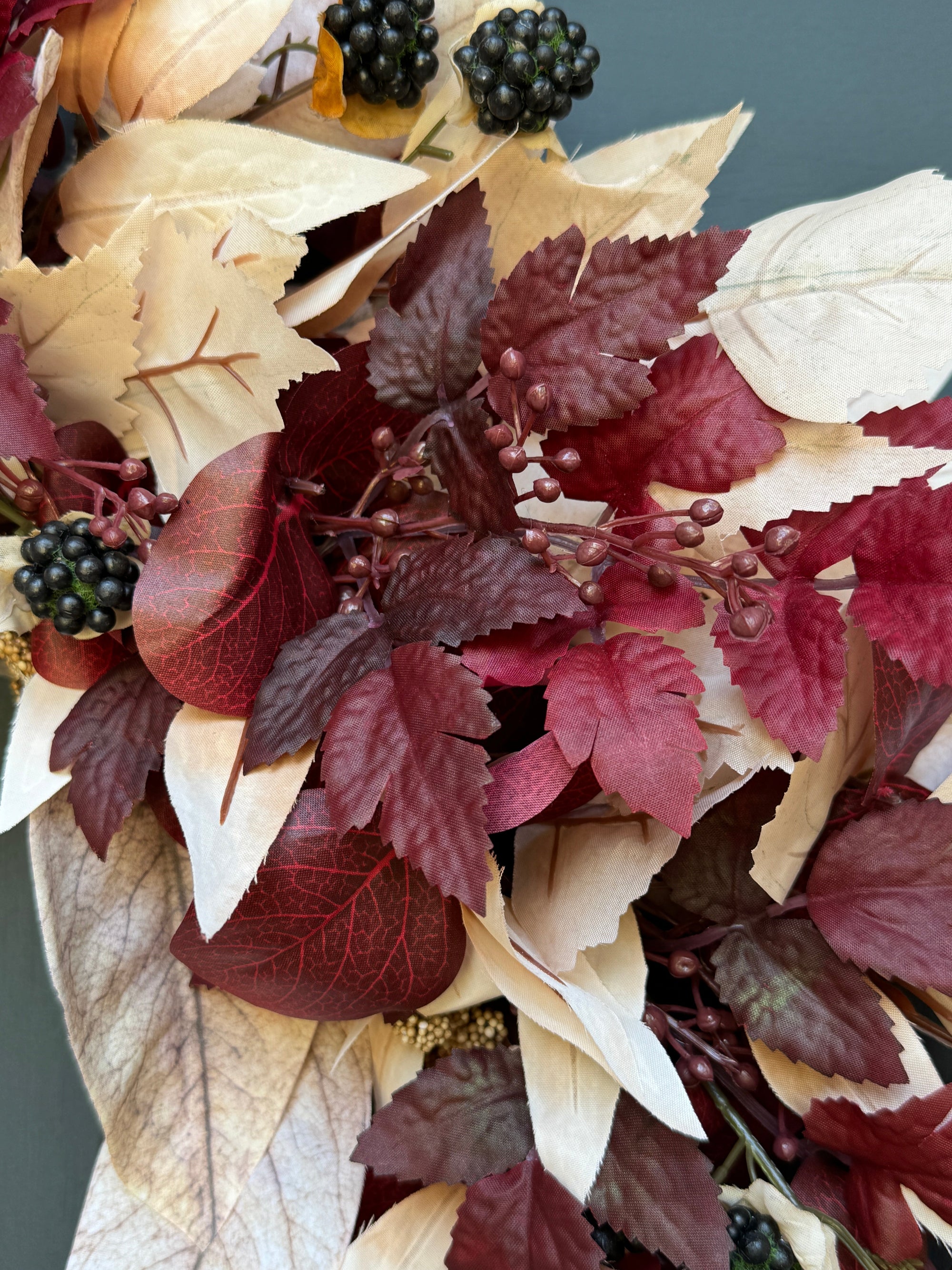 Burgundy & Cream Fall Wreath with Berries