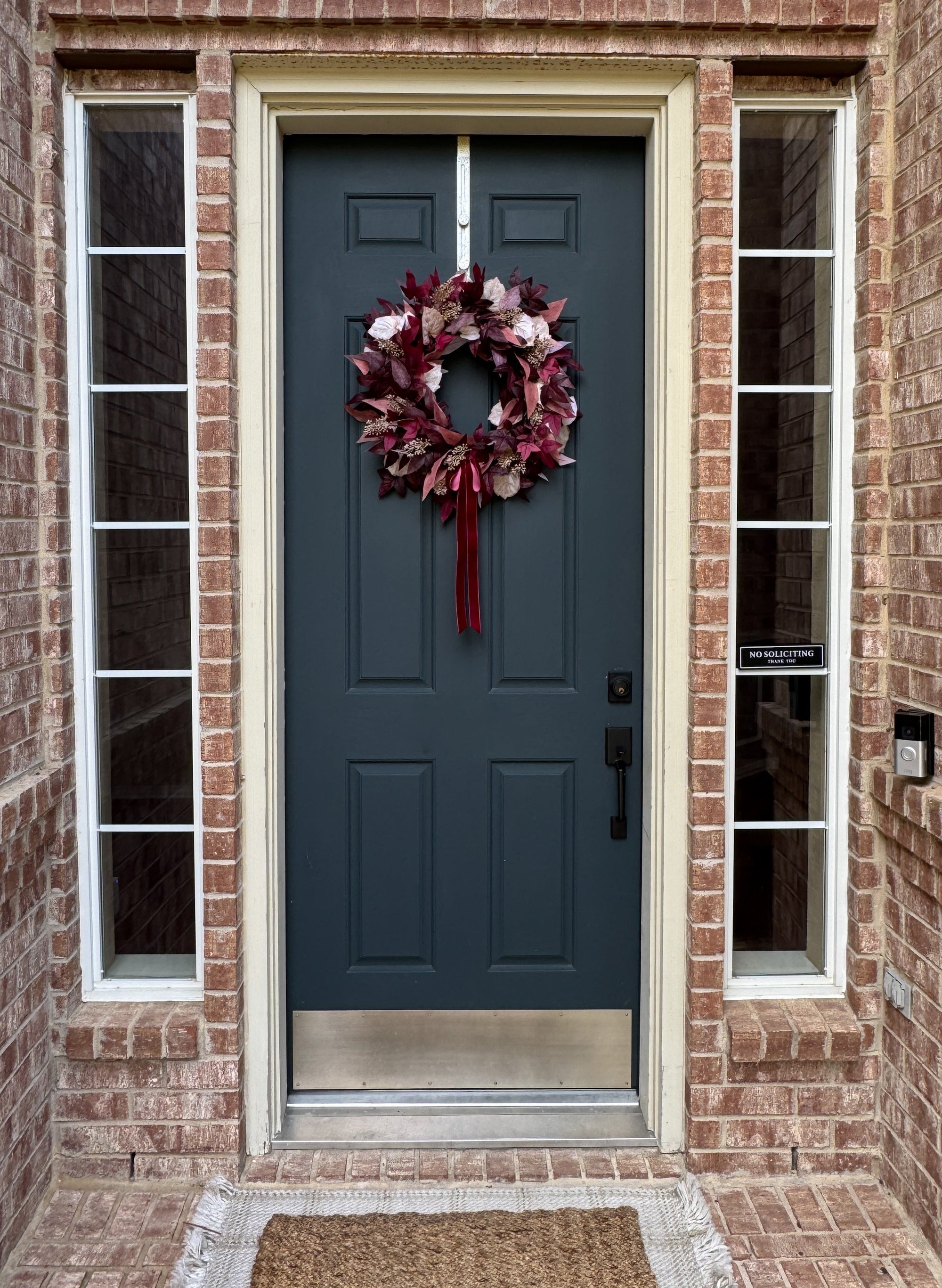 Burgundy Cimicifuga & Cream Fall Wreath with Berries & Velvet Bow