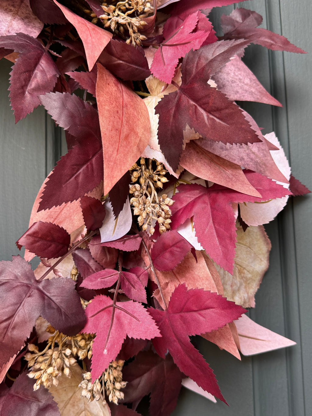 Burgundy Cimicifuga & Cream Fall Wreath with Berries & Velvet Bow