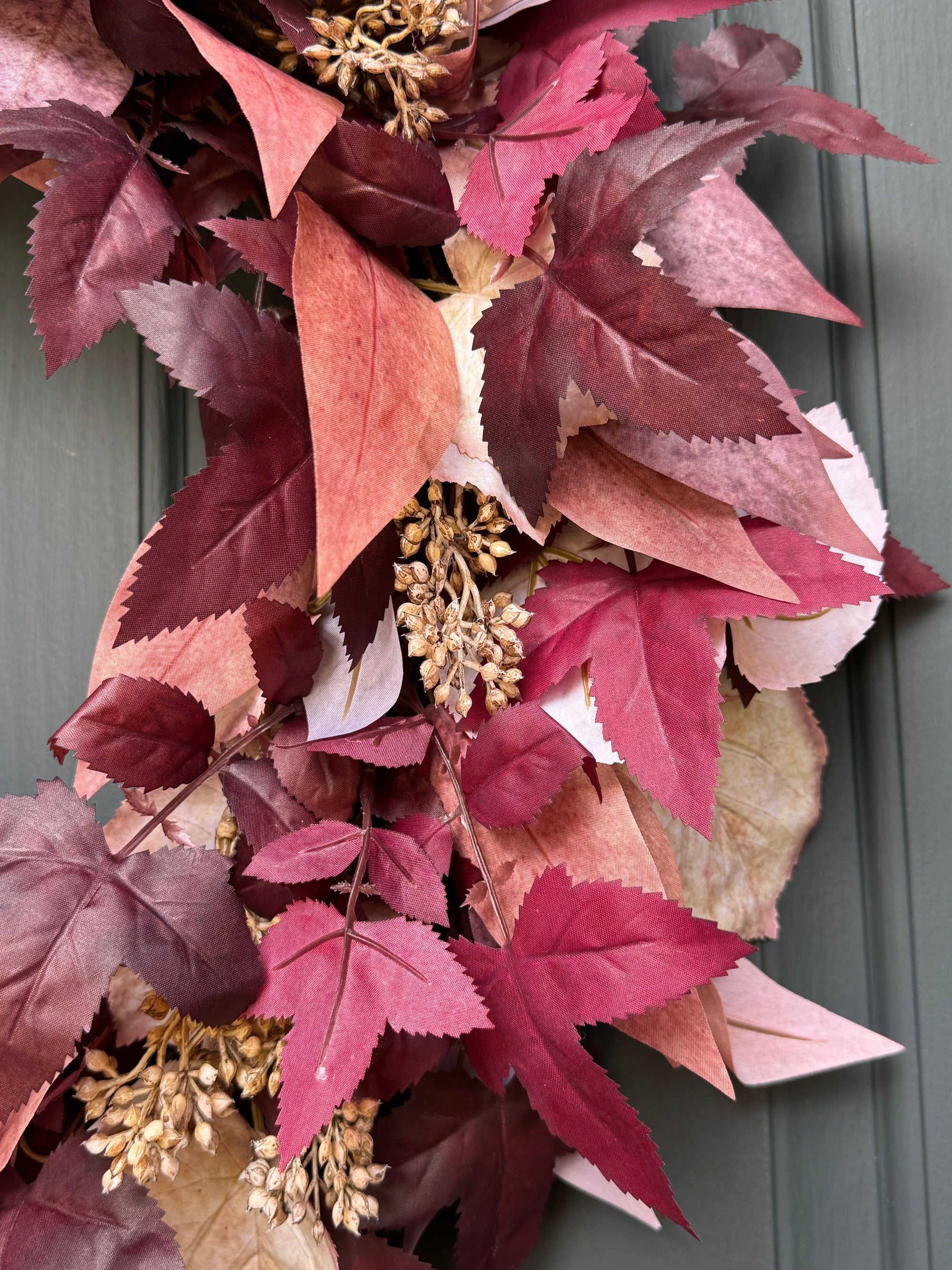 Burgundy Cimicifuga & Cream Fall Wreath with Berries & Velvet Bow