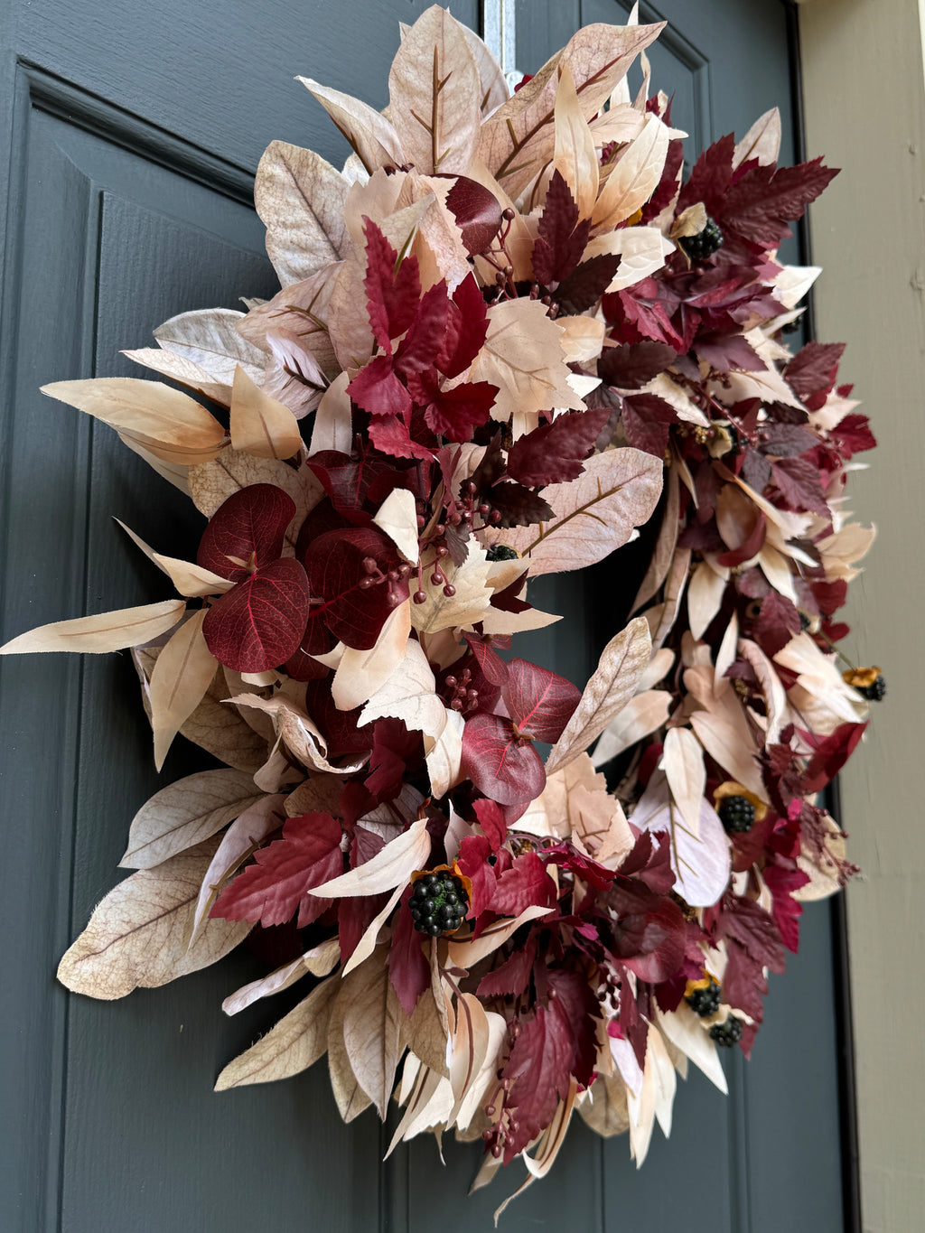 Burgundy & Cream Fall Wreath with Berries