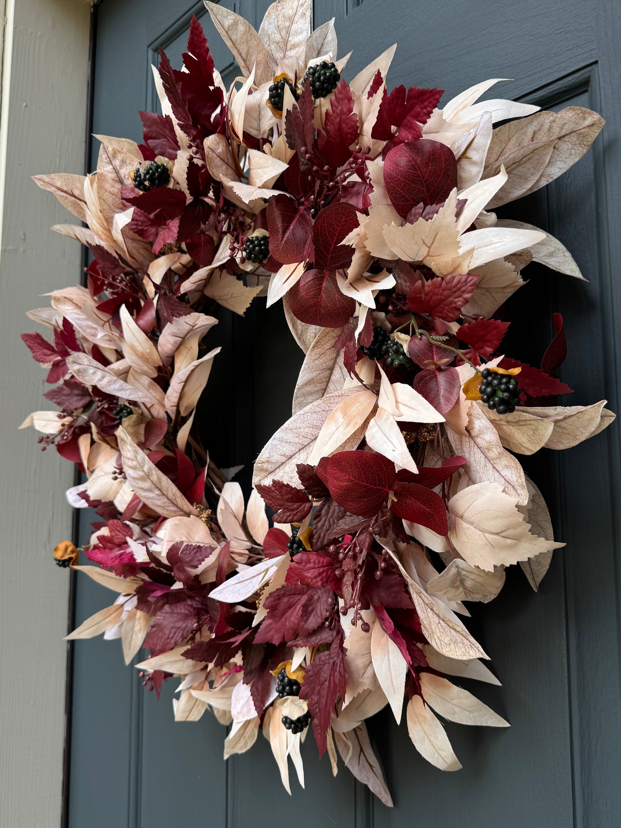 Burgundy & Cream Fall Wreath with Berries