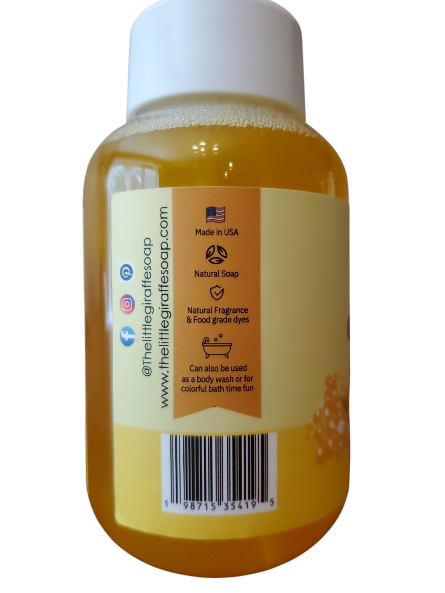 Non-Toxic, Colorful Foaming Hand Soap for Kids. Yellow Foam. Lemongrass Scented.