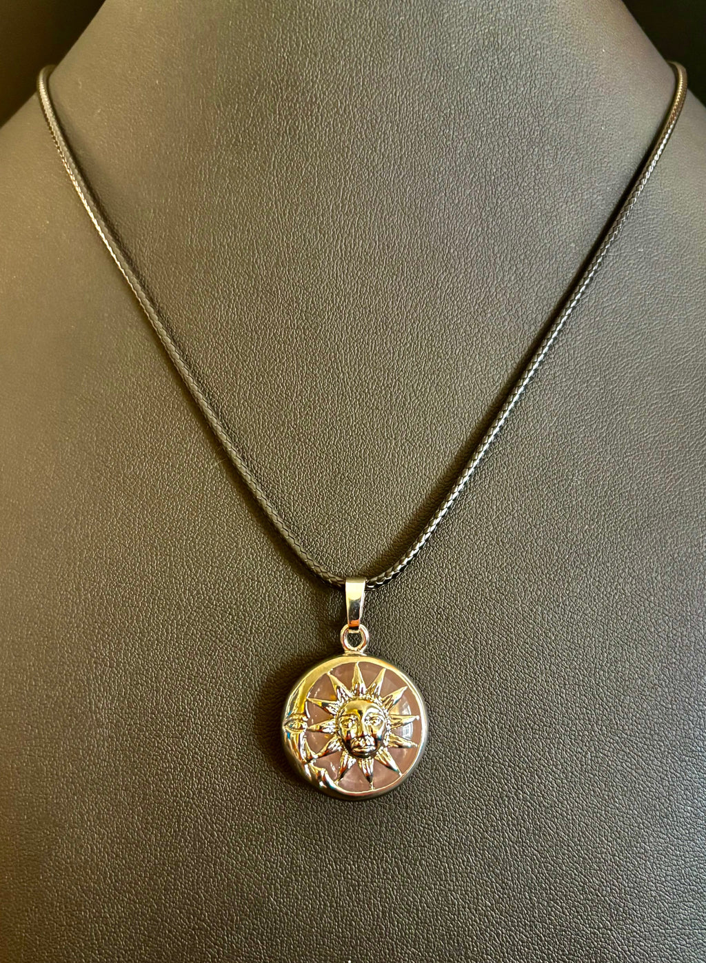 Sun & Moon Rose Quartz Pendant | Handcrafted Celestial Necklace for Love & Harmony