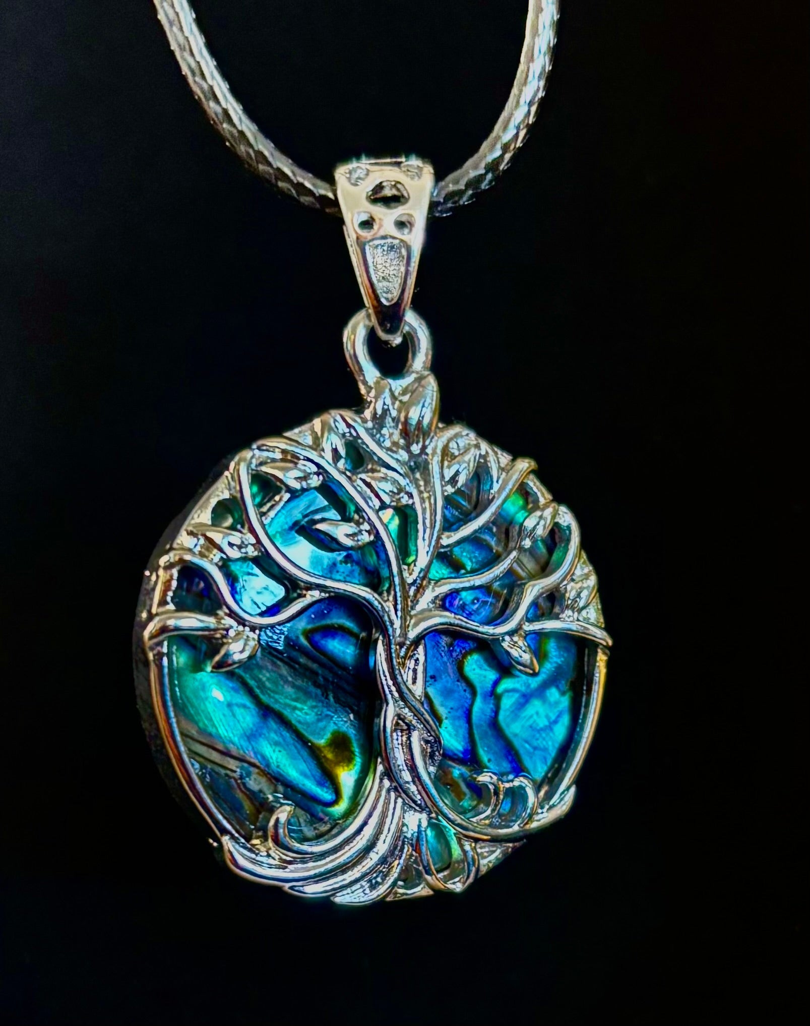 Tree of Life Abalone Pendant Necklace | 23” Rope Chain | Symbol of Growth, Strength & Harmony