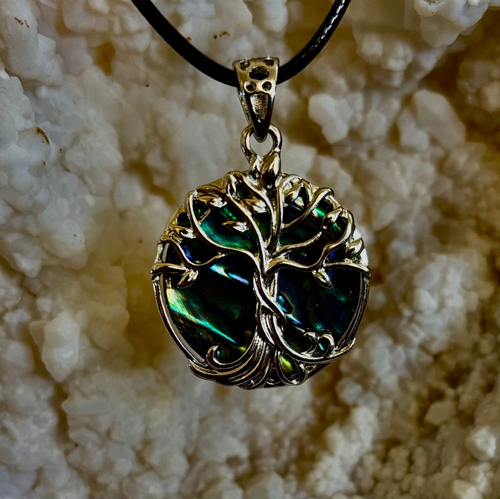 Tree of Life Abalone Pendant Necklace | 23” Rope Chain | Symbol of Growth, Strength & Harmony
