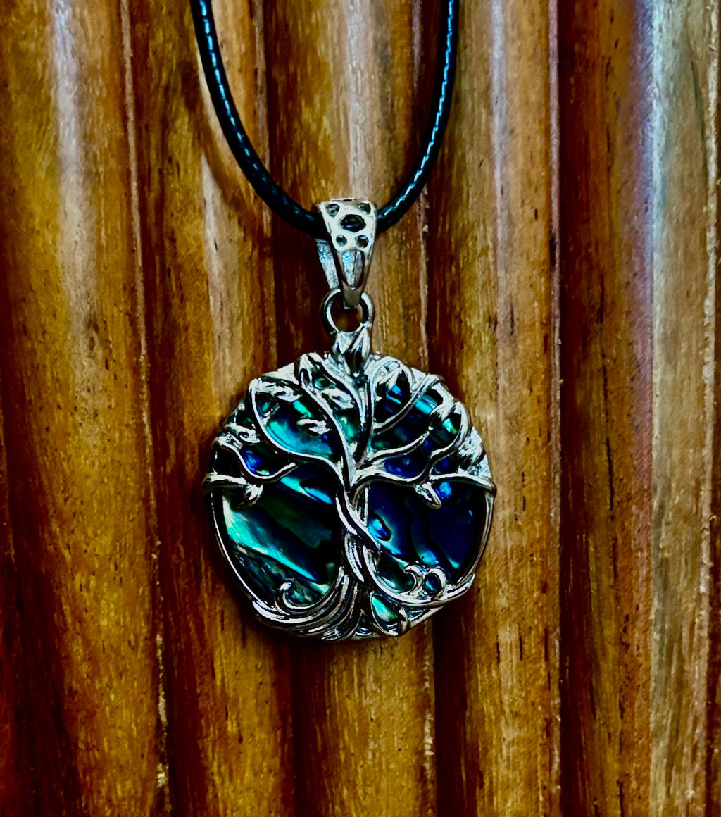 Tree of Life Abalone Pendant Necklace | 23” Rope Chain | Symbol of Growth, Strength & Harmony