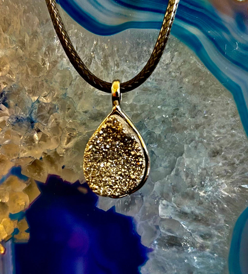 Silver Druzy Teardrop Pendant Necklace | Petite 18mm Pear-Shape Charm on 23” Cord