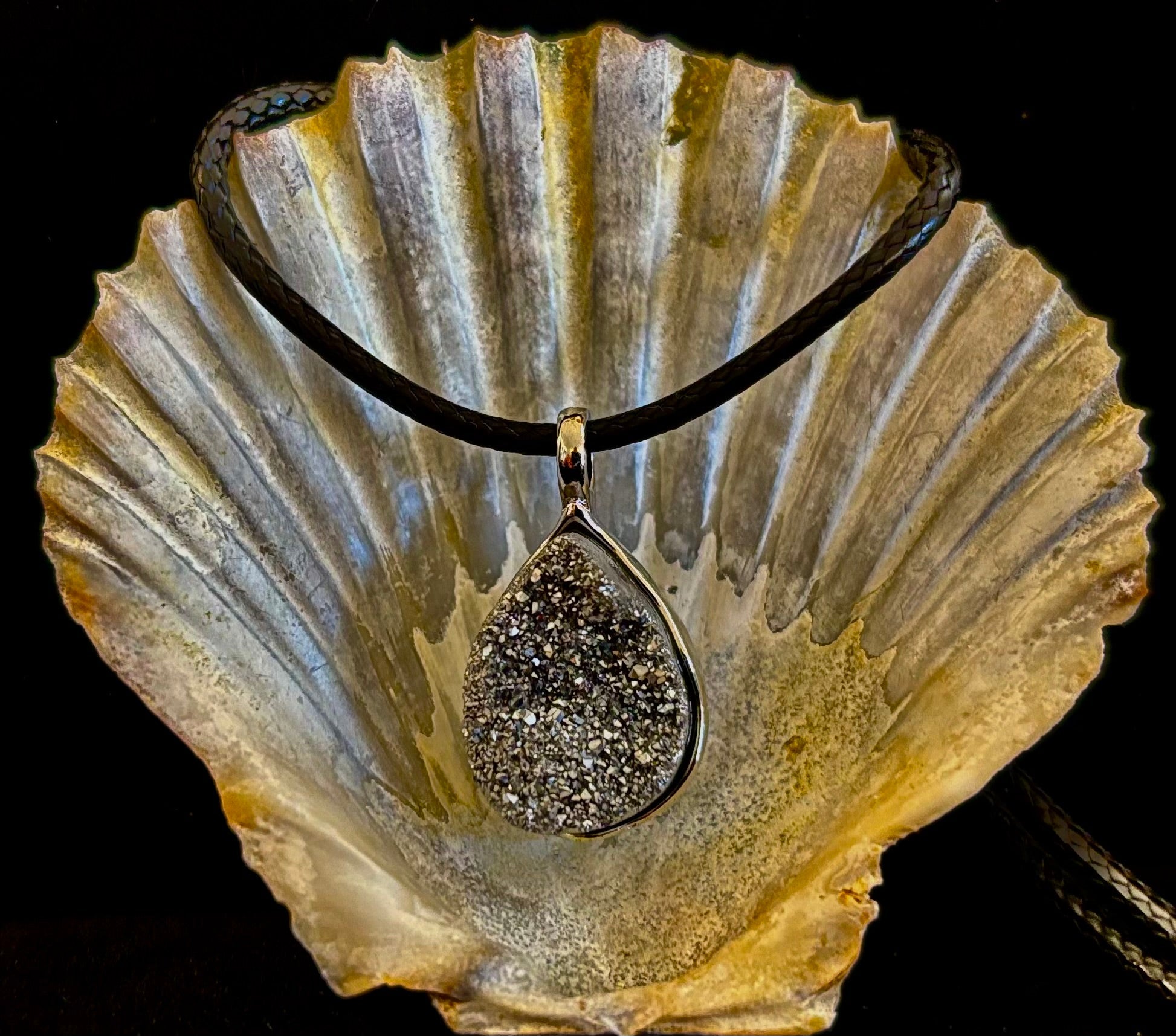 Silver Druzy Teardrop Pendant Necklace | Petite 18mm Pear-Shape Charm on 23” Cord