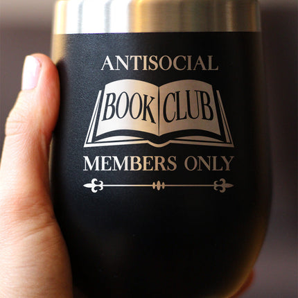 Antisocial Book Club Insulated Wine Tumbler with Sliding Lid Gifts for Exclusive Book Clubs 12oz Stainless Steel Tumbler