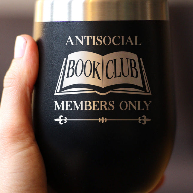 Antisocial Book Club Insulated Wine Tumbler with Sliding Lid Gifts for Exclusive Book Clubs 12oz Stainless Steel Tumbler