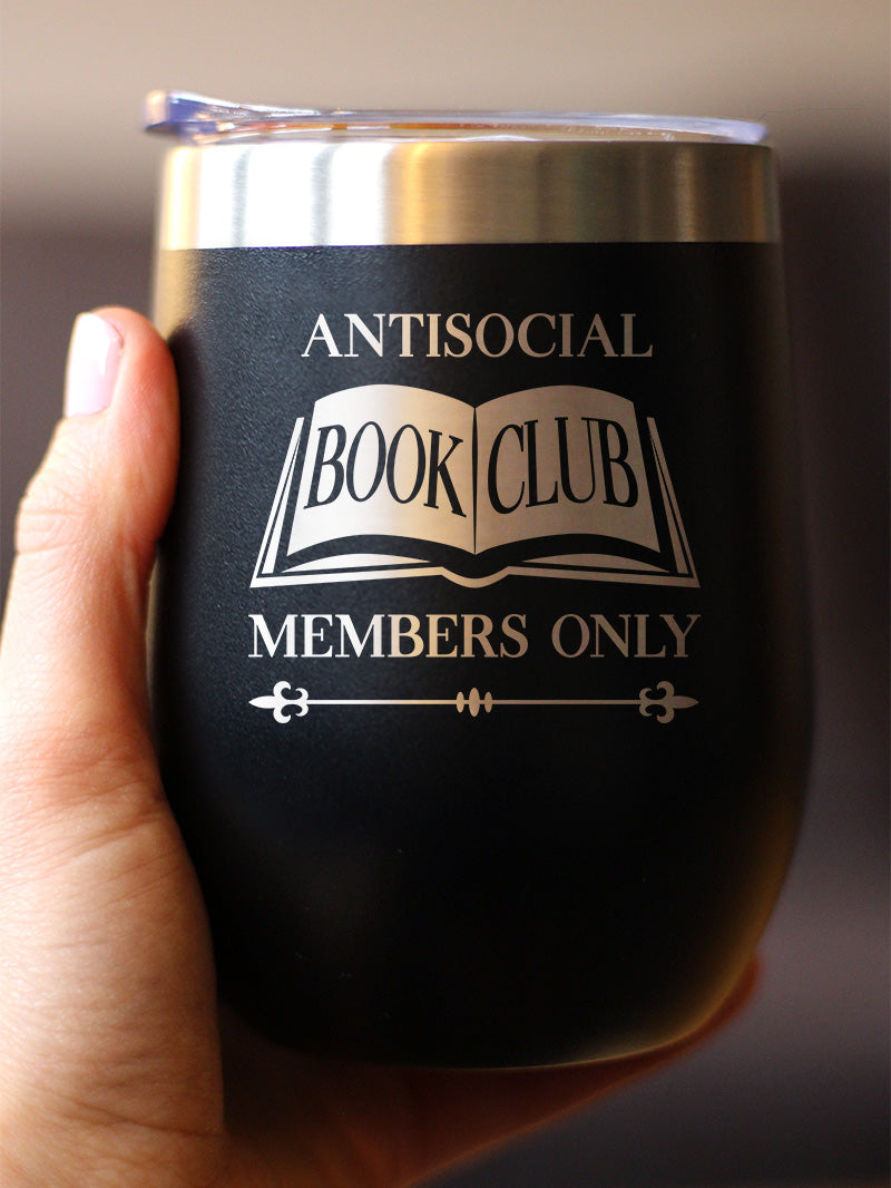 Antisocial Book Club Insulated Wine Tumbler with Sliding Lid Gifts for Exclusive Book Clubs 12oz Stainless Steel Tumbler