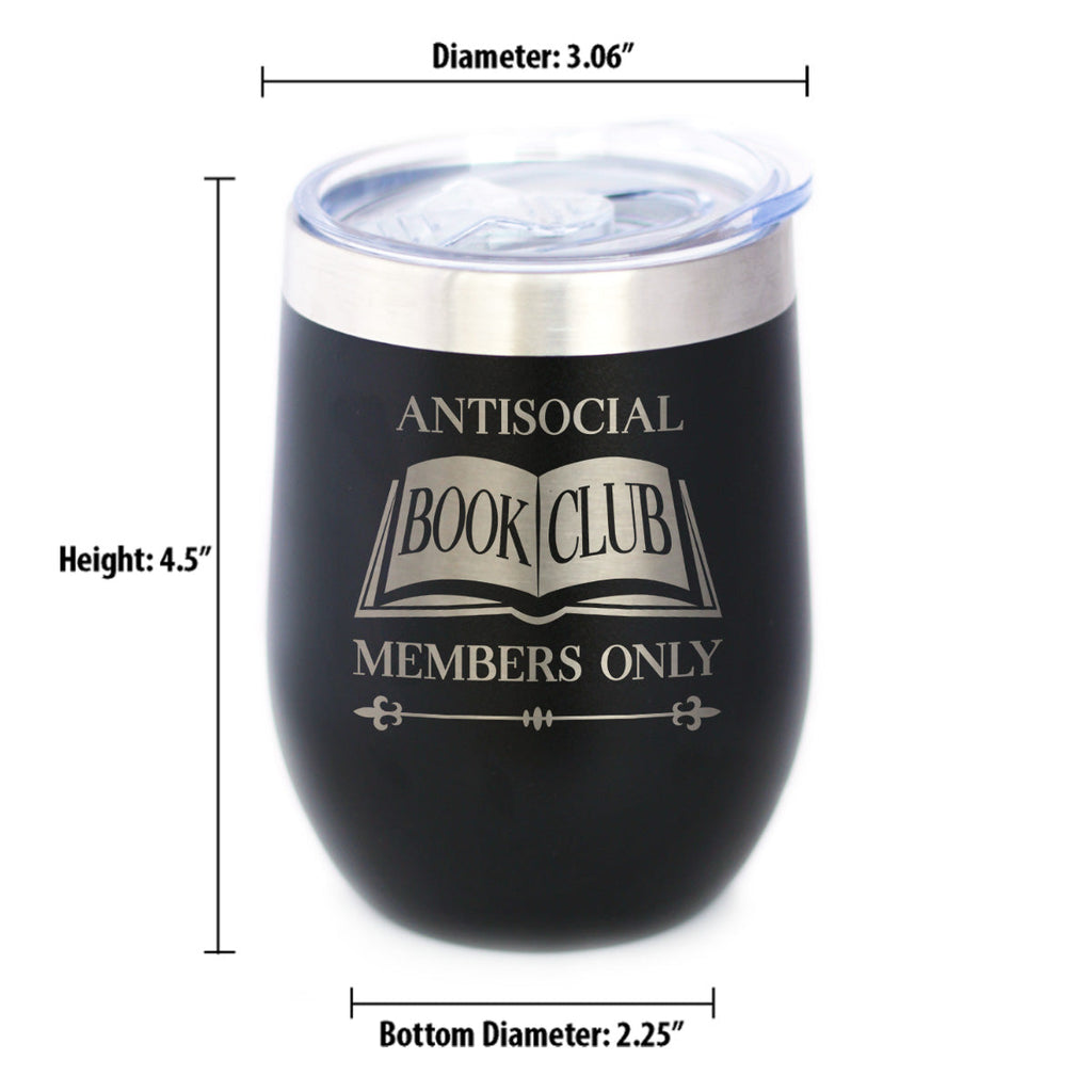 Antisocial Book Club Insulated Wine Tumbler with Sliding Lid Gifts for Exclusive Book Clubs 12oz Stainless Steel Tumbler