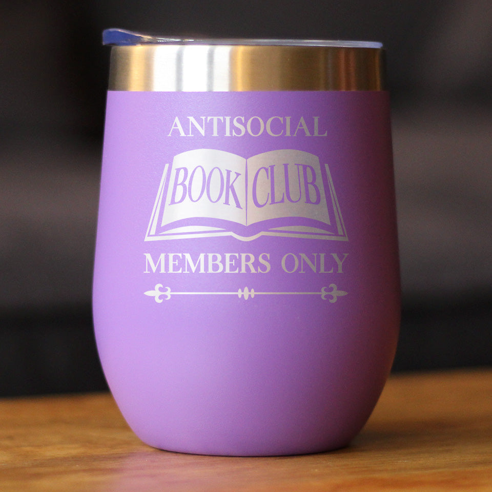 Antisocial Book Club Insulated Wine Tumbler with Sliding Lid Gifts for Exclusive Book Clubs 12oz Stainless Steel Tumbler