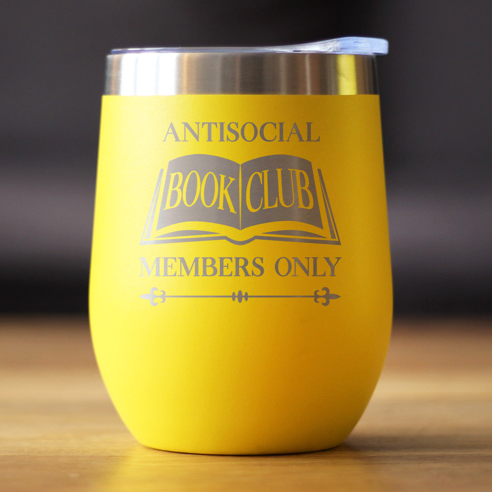 Antisocial Book Club Insulated Wine Tumbler with Sliding Lid Gifts for Exclusive Book Clubs 12oz Stainless Steel Tumbler