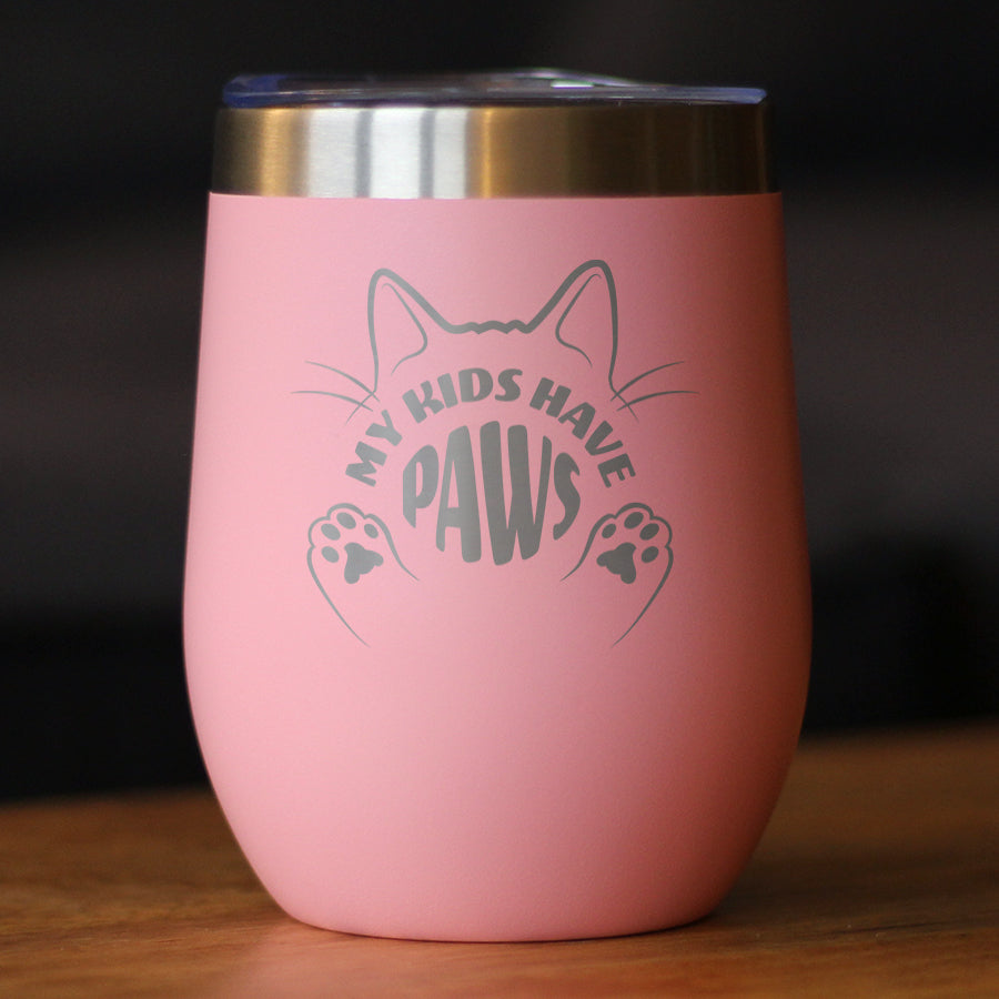 Kids Have Paws Cat Insulated Wine Tumbler with Sliding Lid Gifts for Cat People 12oz Stainless Steel Tumbler