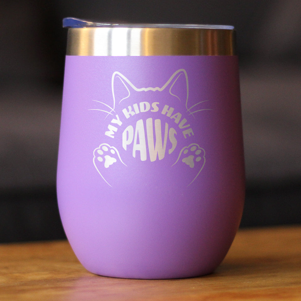 Kids Have Paws Cat Insulated Wine Tumbler with Sliding Lid Gifts for Cat People 12oz Stainless Steel Tumbler