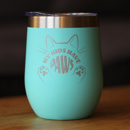 Kids Have Paws Cat Insulated Wine Tumbler with Sliding Lid Gifts for Cat People 12oz Stainless Steel Tumbler