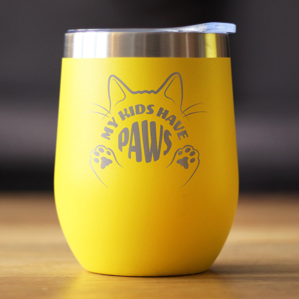 Kids Have Paws Cat Insulated Wine Tumbler with Sliding Lid Gifts for Cat People 12oz Stainless Steel Tumbler