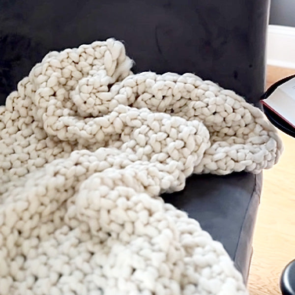 Soft Chunky Knitted Cream Throw Blanket