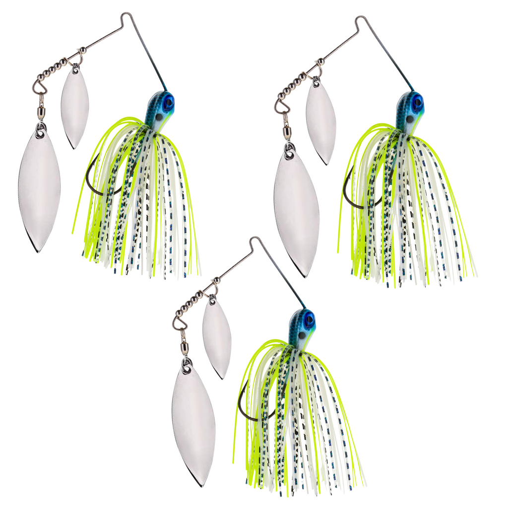 Reaction Tackle Lead Spinnerbait Jigs – 3-Pack, Double Willow Blade - New