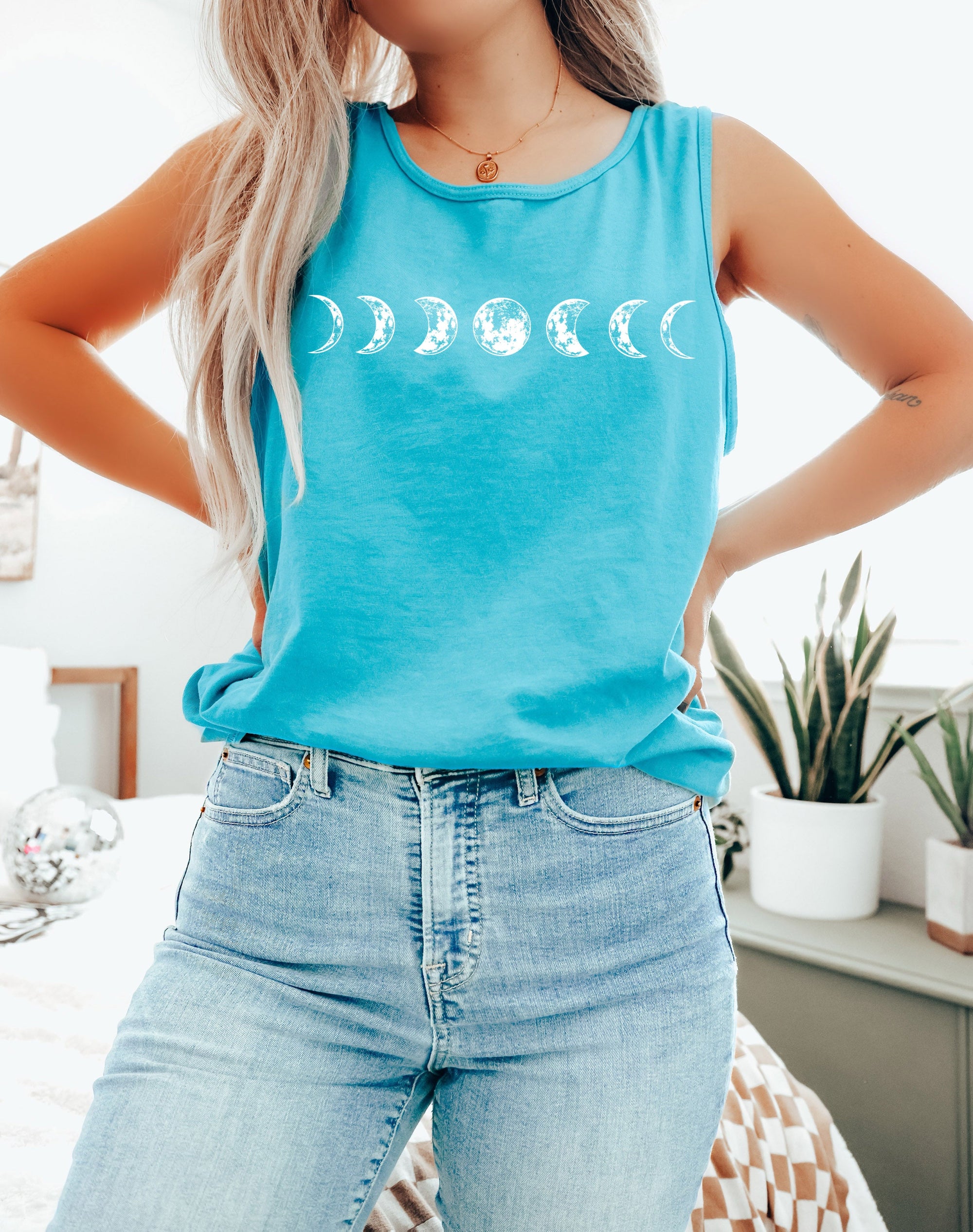 Moon Phase Summer Hiking Camping Vacation Nature Comfort Colors Tank Top