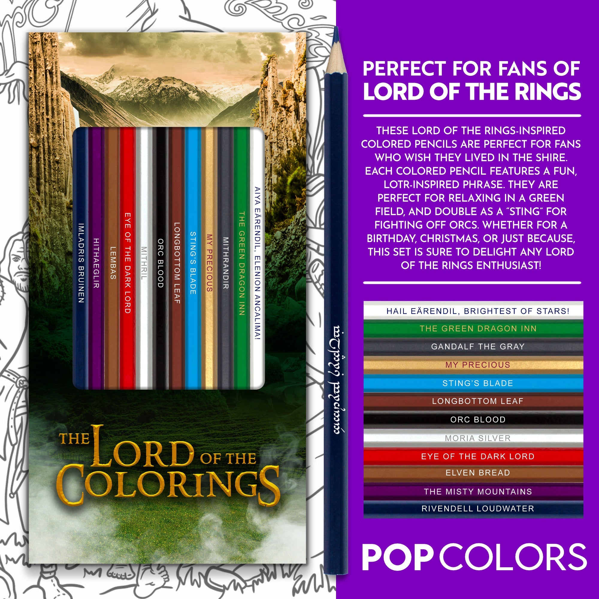 Lord of the Colorings Colored Pencil Set for Fans of Lord of the Rings (Delivered by Thanksgiving 2025)