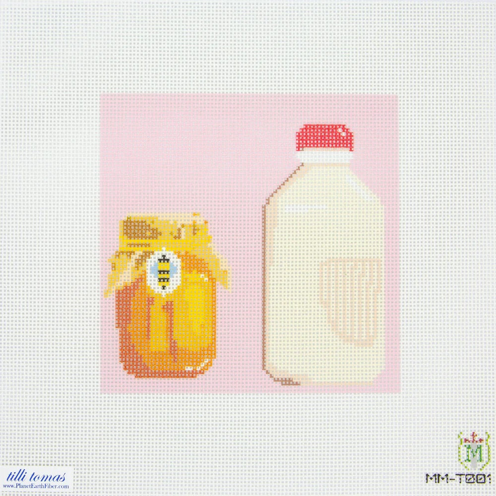 “Milk & Honey” Needlepoint Canvas – 6"x6", 13 Mesh by Misty Morrow