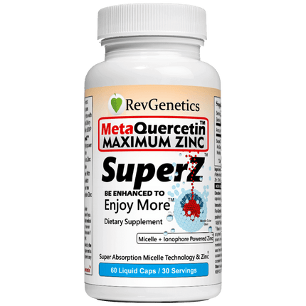 Super Z - Nano Quercetin with Zinc in Micelles Supplement - Advanced Micelle Ionophore Formula for Anti-aging Health - Immune to plain Zinc- Better than liposomal -By RevGenetics