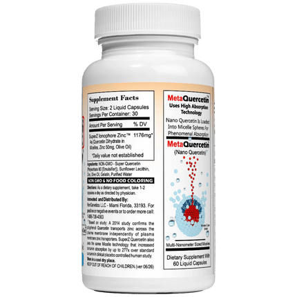 Super Z - Nano Quercetin with Zinc in Micelles Supplement - Advanced Micelle Ionophore Formula for Anti-aging Health - Immune to plain Zinc- Better than liposomal -By RevGenetics