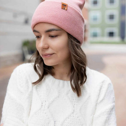 NEW HAAKWEAR H-Stitch Cuffed Beanie - Designed and Made in USA (Patented Design) - Pearl Pink