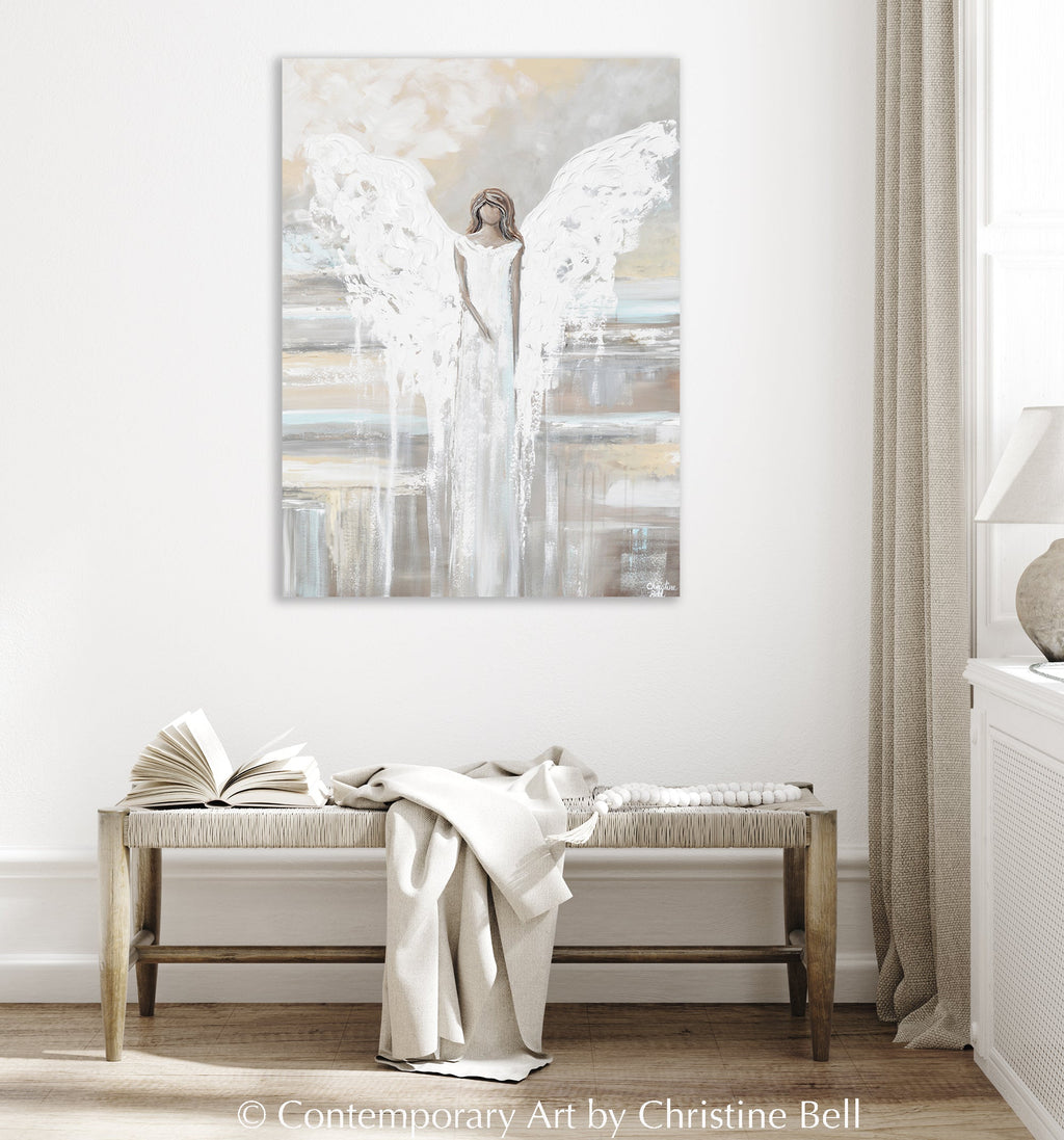 "Angel of Love" Giclée Print Abstract Angel Painting, Spiritual, Neutral Grey Blue Cream Wall Decor