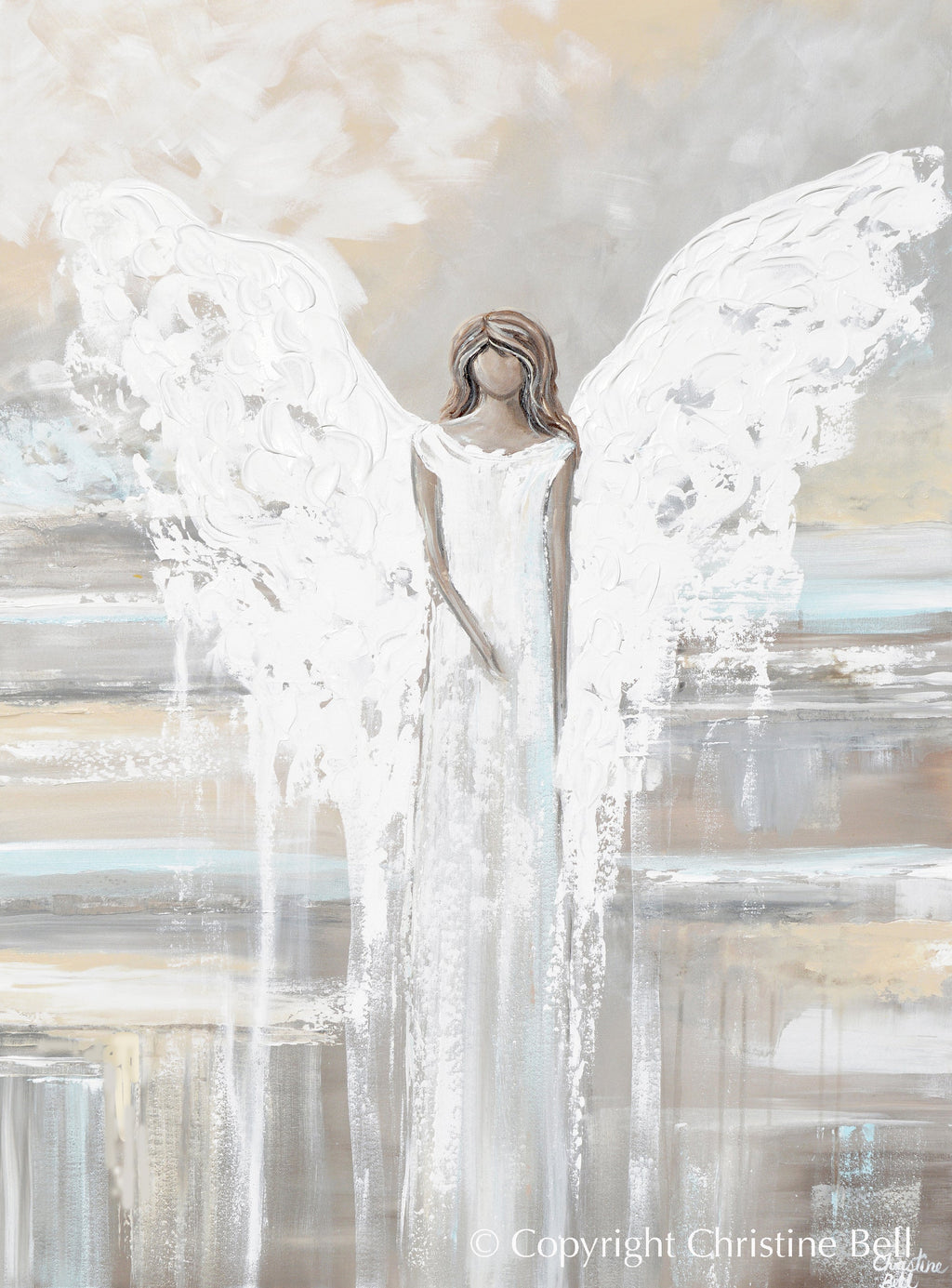 "Angel of Love" Giclée Print Abstract Angel Painting, Spiritual, Neutral Grey Blue Cream Wall Decor