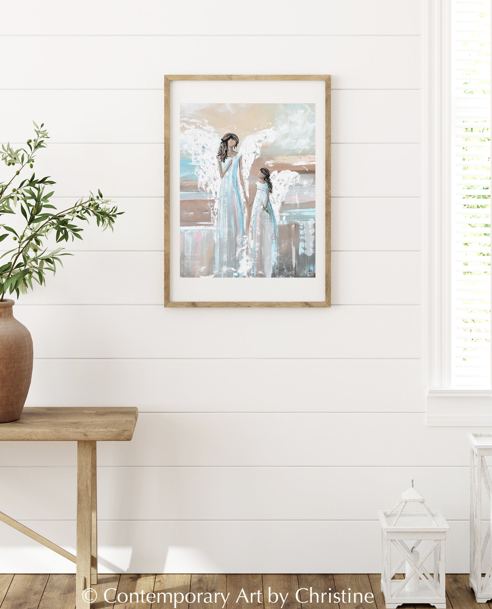 "Her Angel" Abstract Angel Painting 2 Guardian Angels Mother Daughter