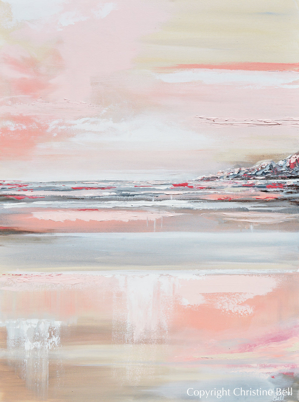 "Romantic Impressions" GICLEE PRINT Art Pink White Grey Beige Coastal Abstract Painting Modern Wall Art