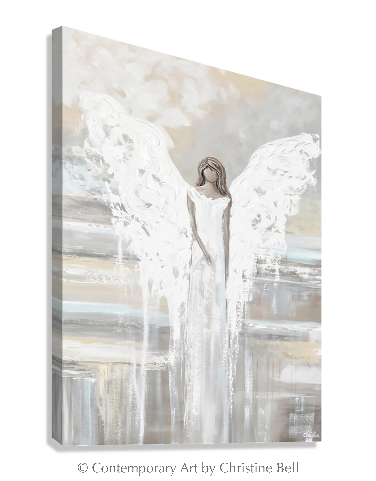 "Angel of Love" Giclée Print Abstract Angel Painting, Spiritual, Neutral Grey Blue Cream Wall Decor