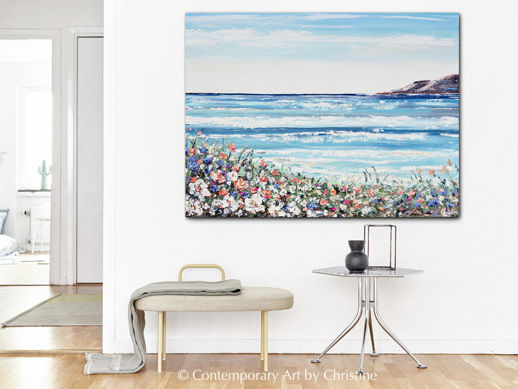 "La Jolla Cove" GICLÉE PRINT Art Coastal Abstract Painting Ocean Beach Wildflowers Seascape