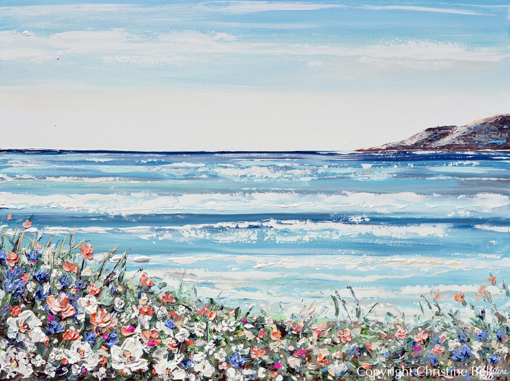"La Jolla Cove" GICLÉE PRINT Art Coastal Abstract Painting Ocean Beach Wildflowers Seascape