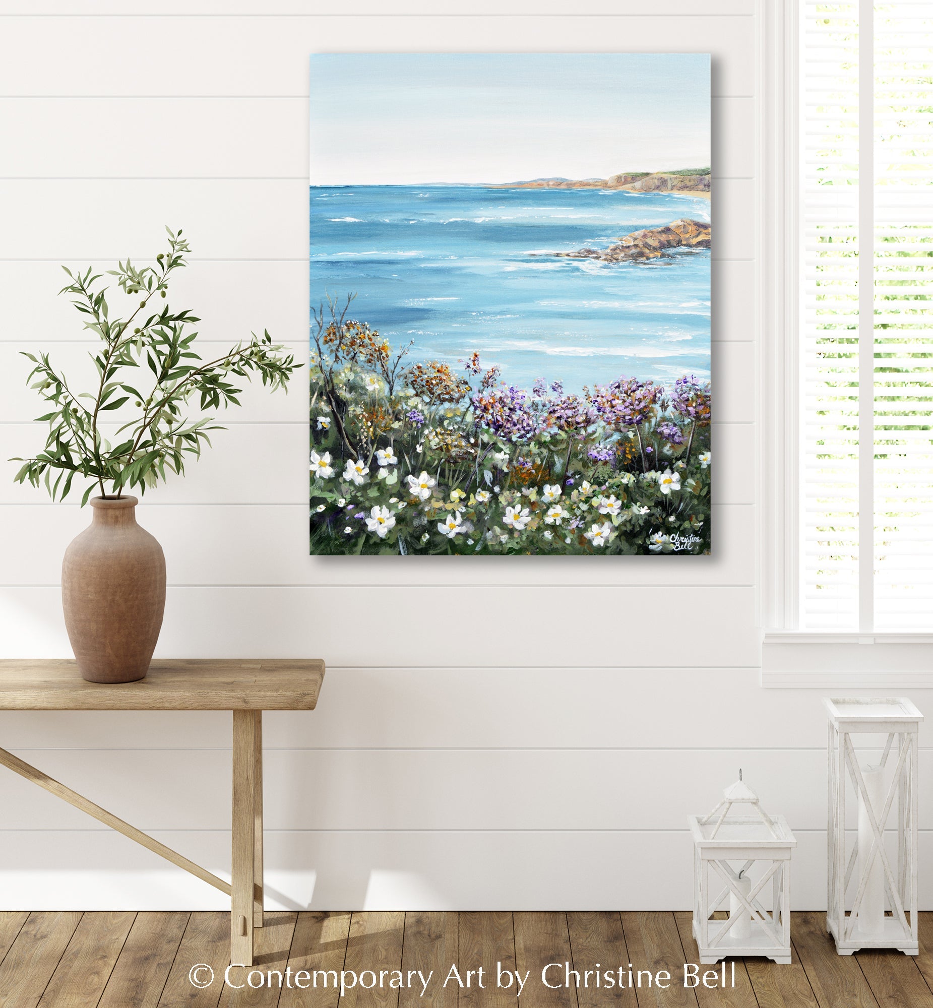 "La Jolla Cove in Bloom" GICLÉE PRINT, Coastal Abstract Seascape Painting, Ocean Wildflowers Flowers