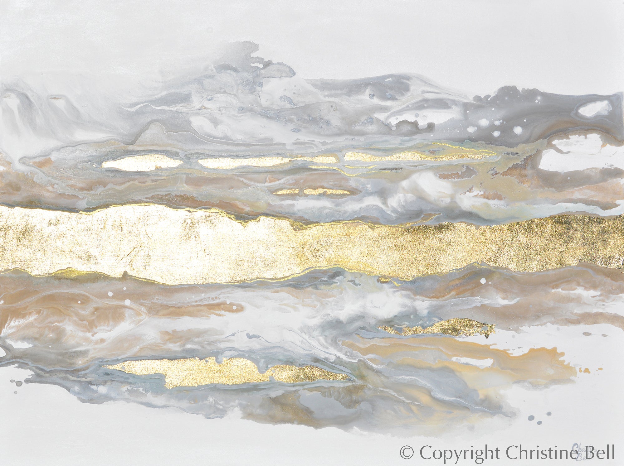 "Epiphany" GICLÉE PRINT, Neutral Coastal Abstract Painting, Gold Leaf