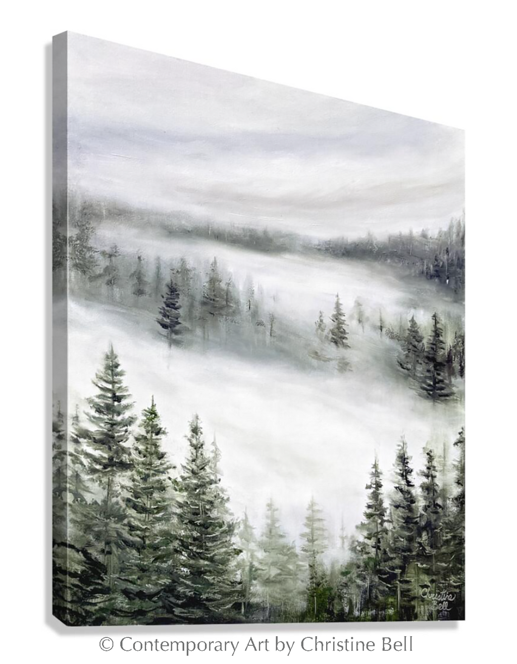 "Beyond the Mist" GICLÉE PRINT, Modern Misty Forest Landscape Painting, Pine Trees