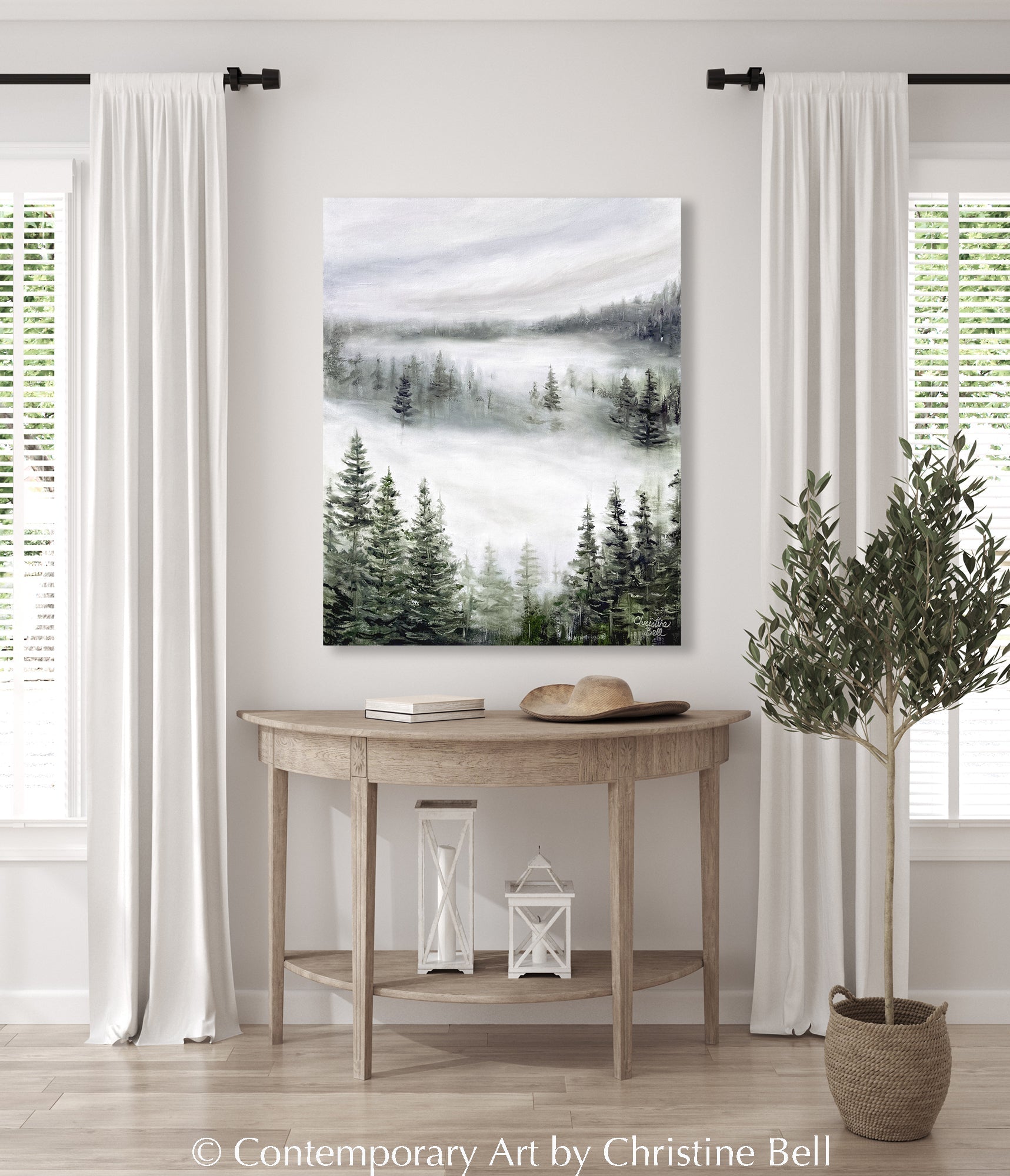 "Beyond the Mist" GICLÉE PRINT, Modern Misty Forest Landscape Painting, Pine Trees