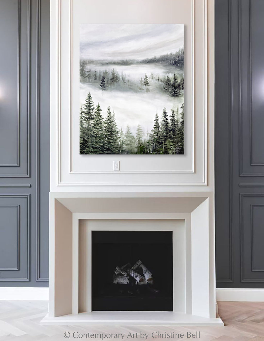 "Beyond the Mist" GICLÉE PRINT, Modern Misty Forest Landscape Painting, Pine Trees