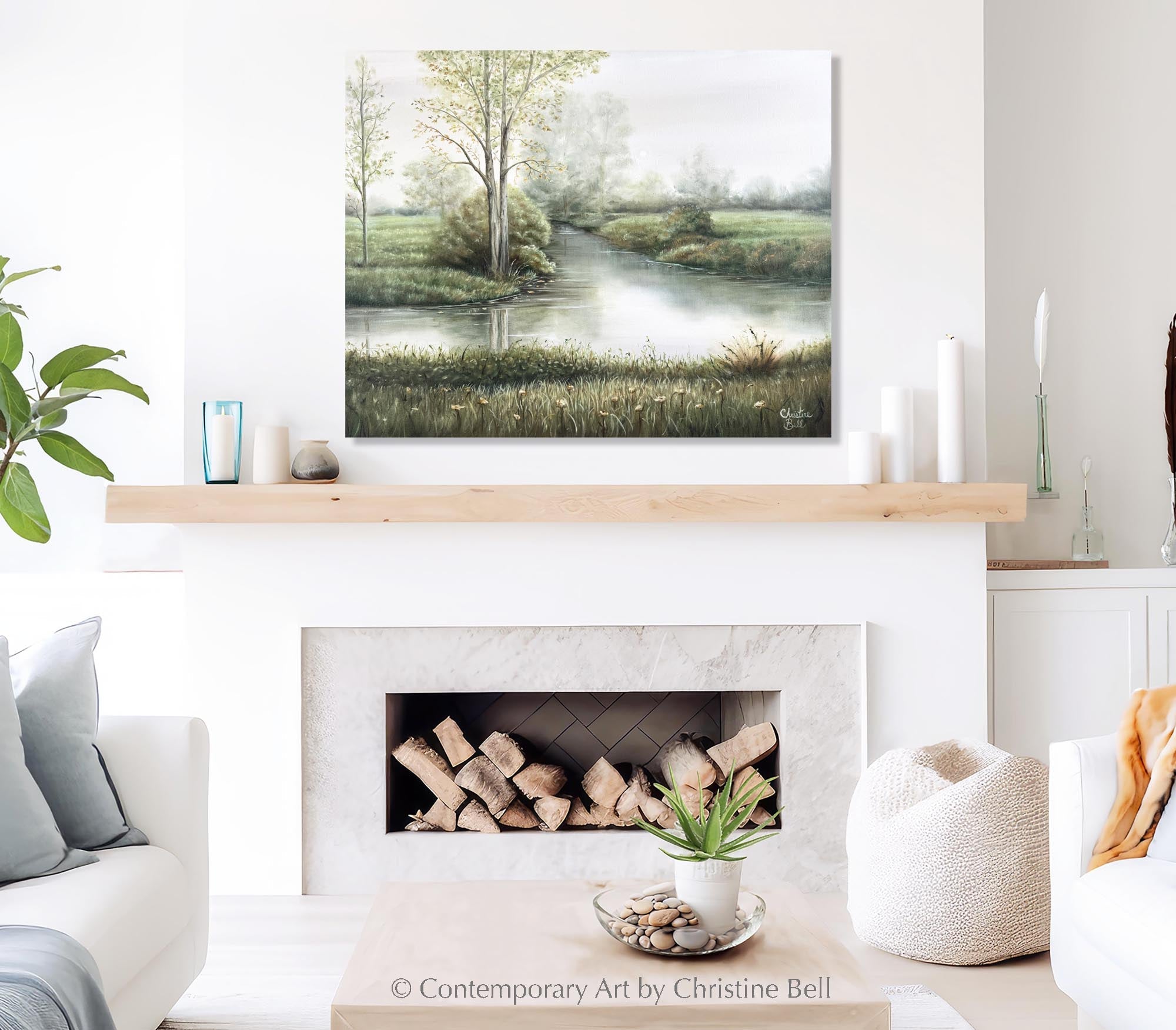 "Where Time Stands Still" GICLÉE PRINT Landscape Oil Painting, Autumn Trees, Meadow, Reflections Water