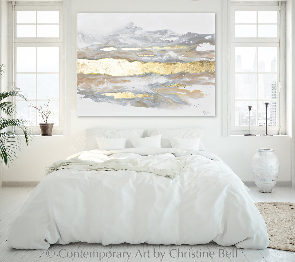 "Epiphany" GICLÉE PRINT, Neutral Coastal Abstract Painting, Gold Leaf