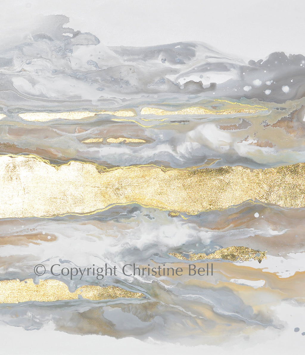 "Epiphany" GICLÉE PRINT, Neutral Coastal Abstract Painting, Gold Leaf