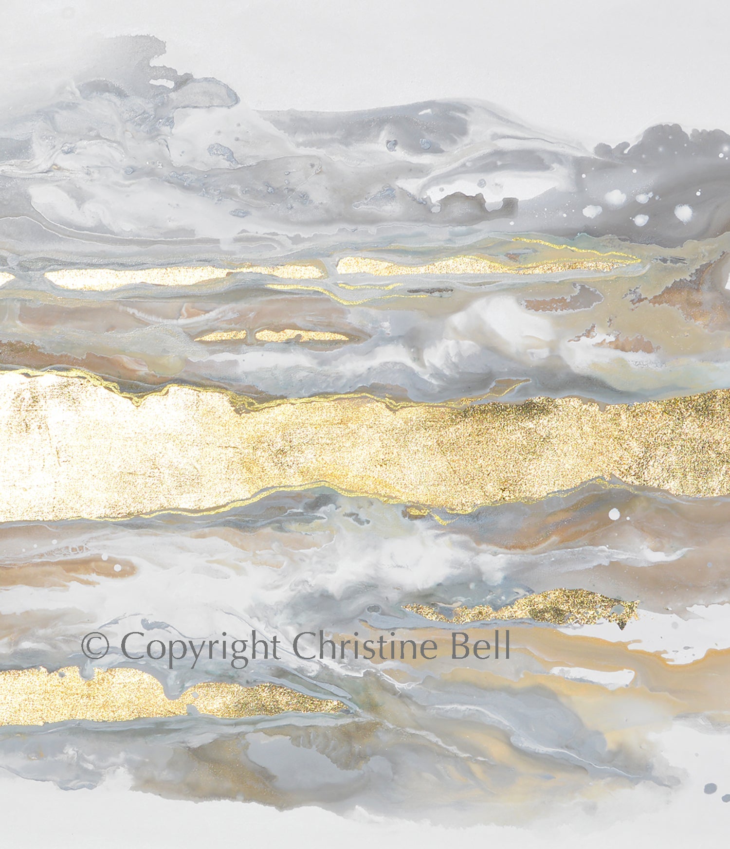 "Epiphany" GICLÉE PRINT, Neutral Coastal Abstract Painting, Gold Leaf