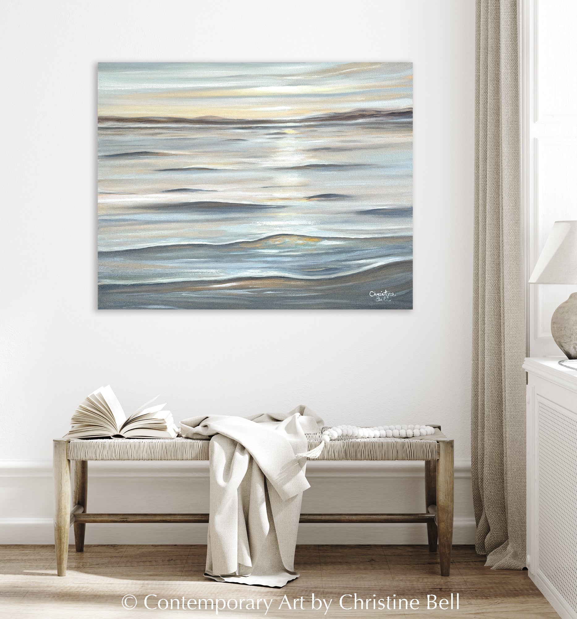 "Gentle Tranquility" GICLÉE PRINT, Coastal Seascape Painting, Neutral Ocean Waves