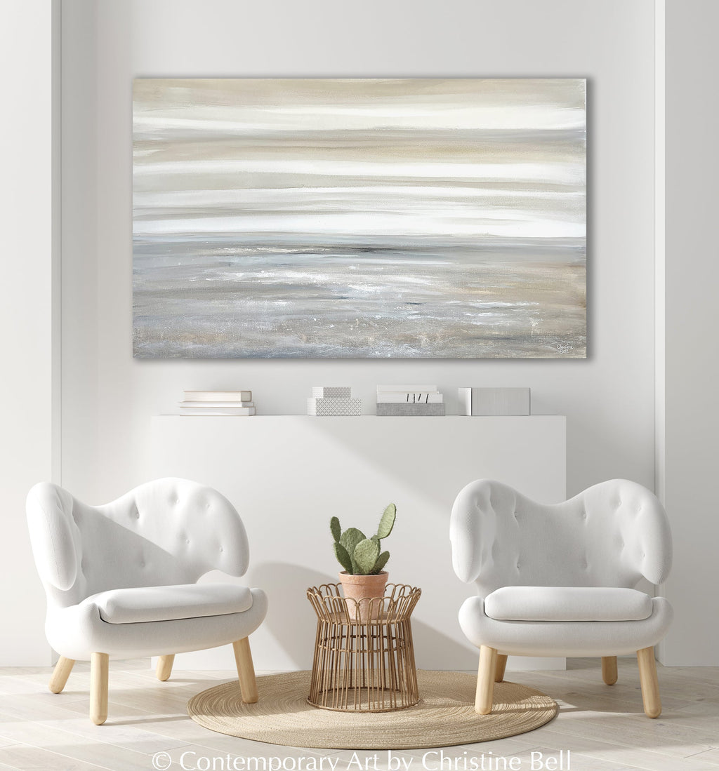 "Sand Dunes" Giclée Print, Coastal Abstract Painting, Grey, Beige, Taupe, White,