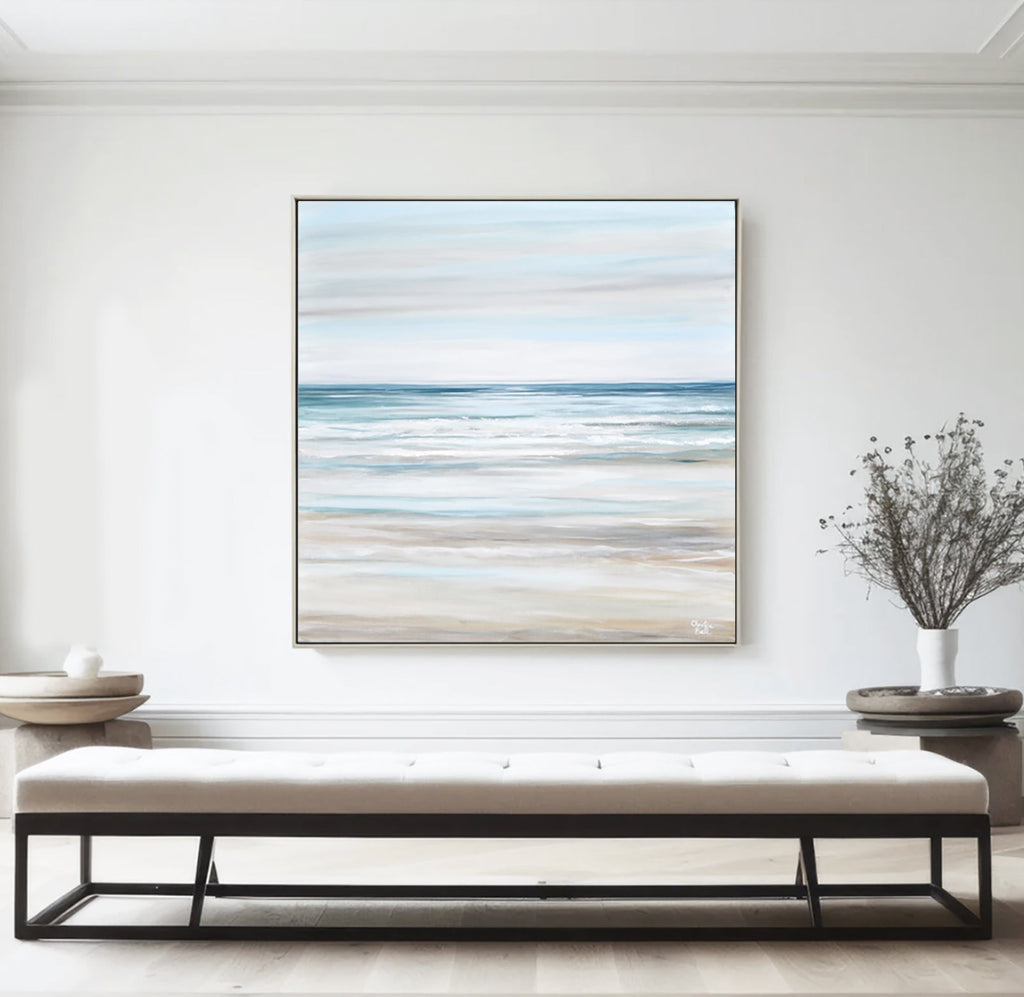 "Beach Walk" GICLEE PRINT Coastal Abstract Painting, Light Blue, Grey, White